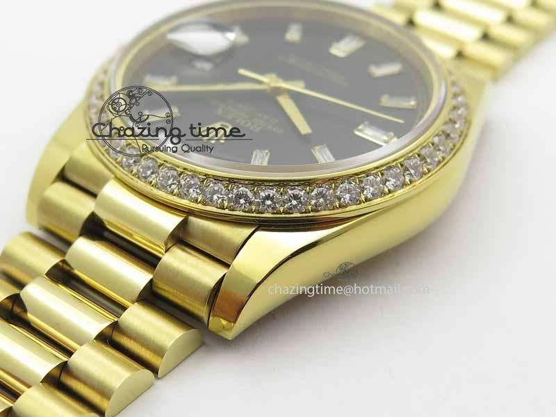 Bright Day Date 40mm YG BP Maker Best Edition Black Dial Diamond Bezel On YG Bracelet A 3681