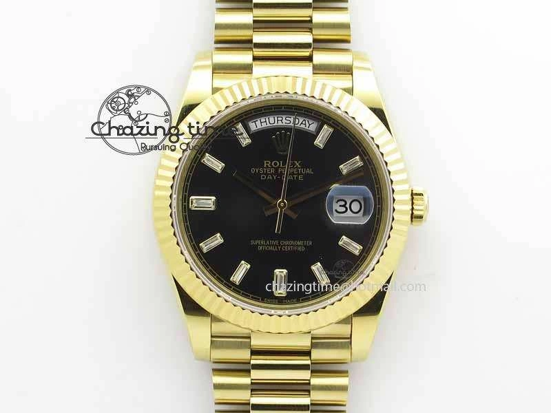 Day Date 40mm YG BP Maker Best Edition Black Dial Diamond Markers On YG Bracelet A Vibrant 3686