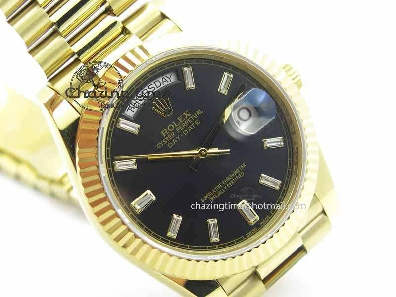 Day Date 40mm YG BP Maker Best Edition Black Dial Diamond Markers On YG Bracelet A Vibrant 3686