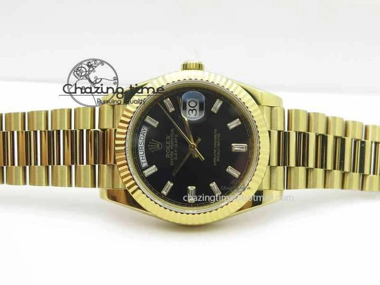 Day Date 40mm YG BP Maker Best Edition Black Dial Diamond Markers On YG Bracelet A Vibrant 3686