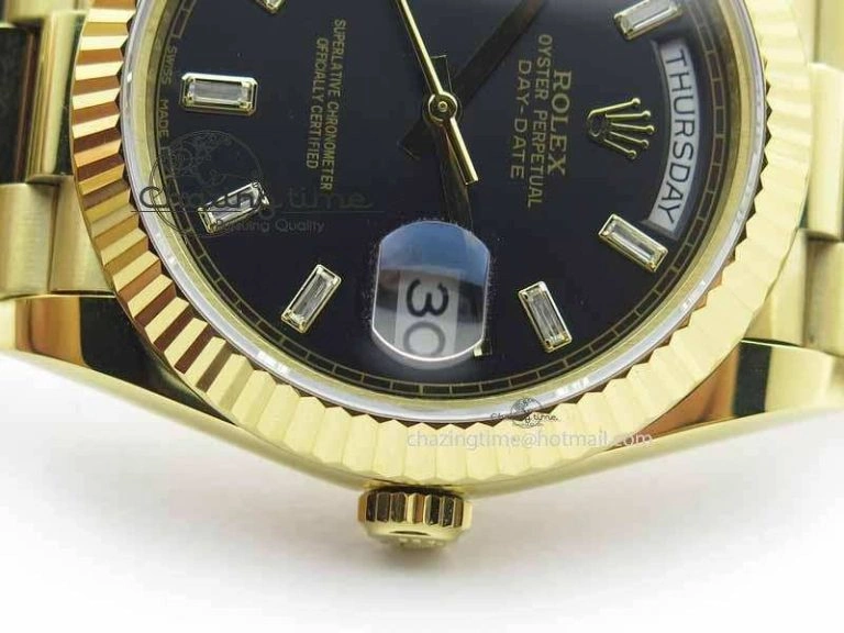Day Date 40mm YG BP Maker Best Edition Black Dial Diamond Markers On YG Bracelet A Vibrant 3686