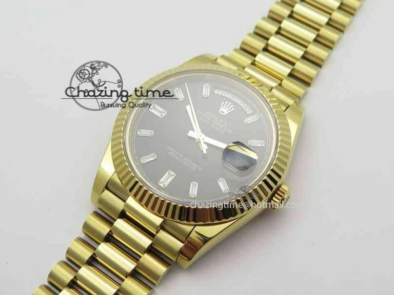 Day Date 40mm YG BP Maker Best Edition Black Dial Diamond Markers On YG Bracelet A Vibrant 3686