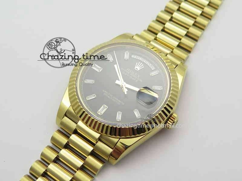 Day Date 40mm YG BP Maker Best Edition Black Dial Diamond Markers On YG Bracelet A Vibrant 3686