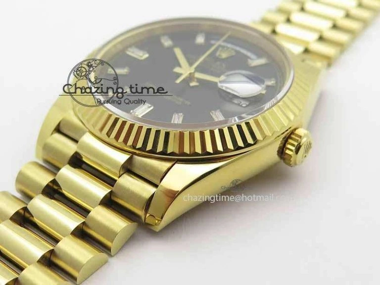 Day Date 40mm YG BP Maker Best Edition Black Dial Diamond Markers On YG Bracelet A Vibrant 3686
