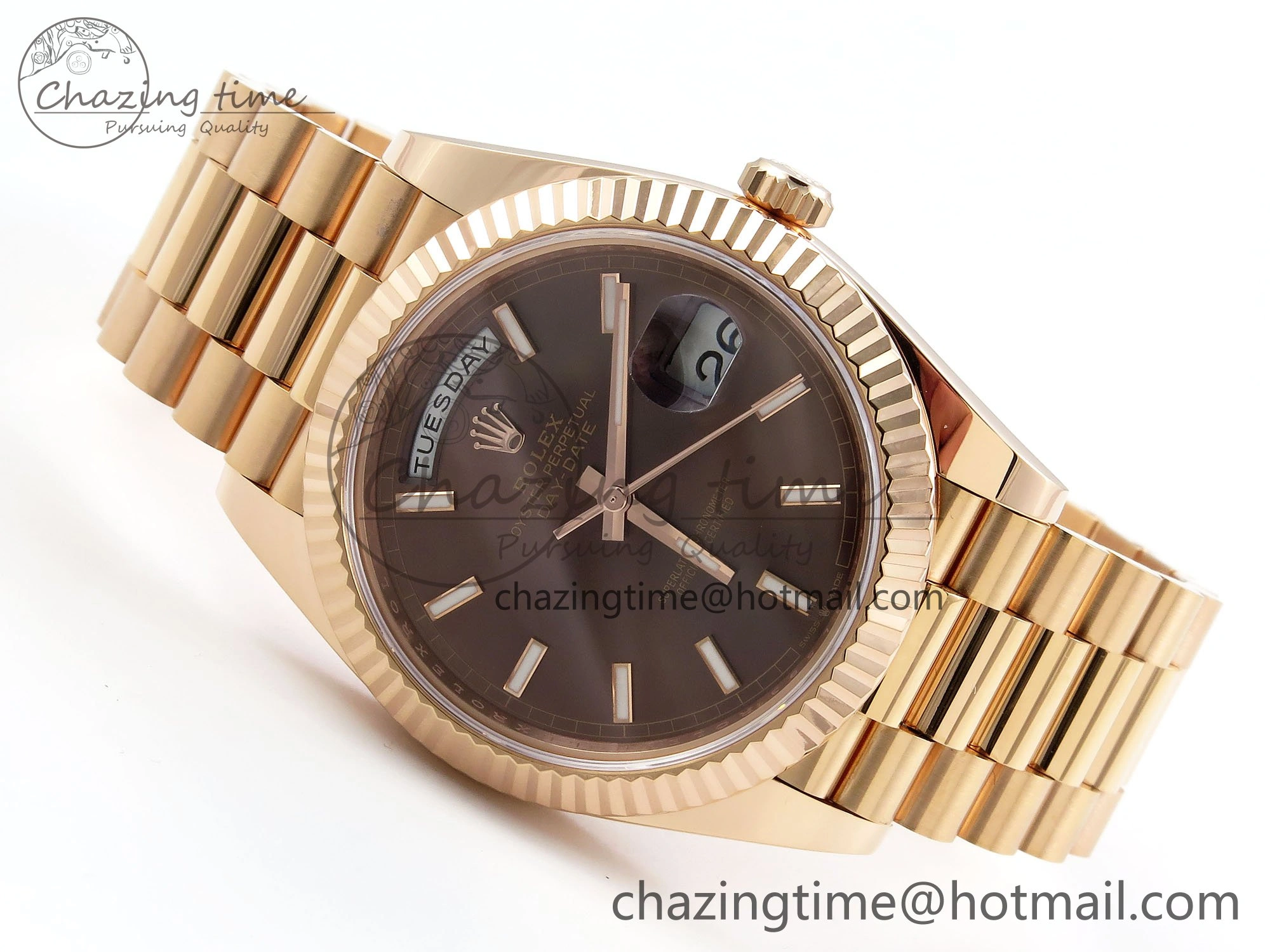 ZeroBulk DayDate 40 228235 ARF 904L Steel Brown Stick Dial on President Bracelet VR 1547
