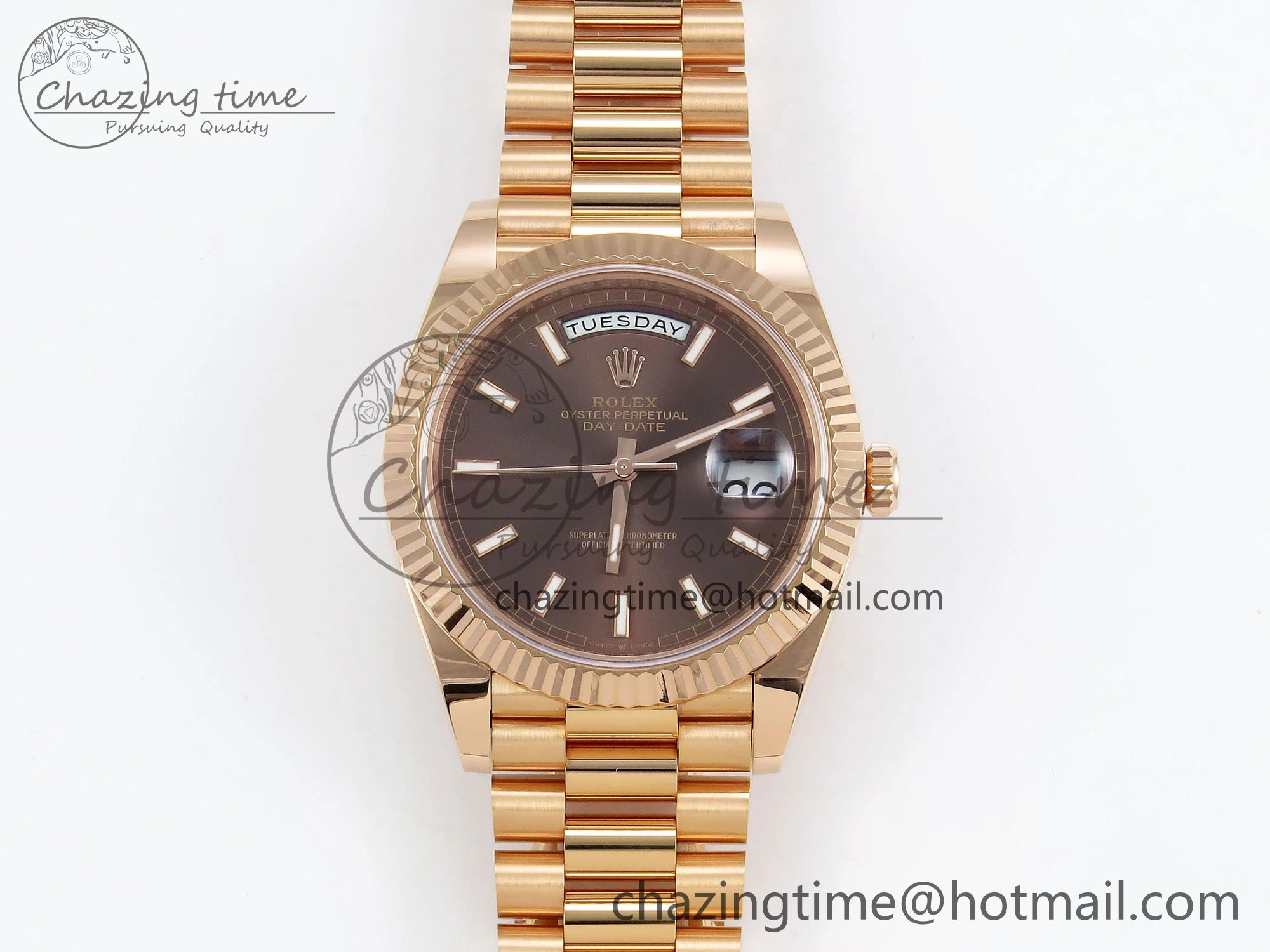 ZeroBulk DayDate 40 228235 ARF 904L Steel Brown Stick Dial on President Bracelet VR 1547