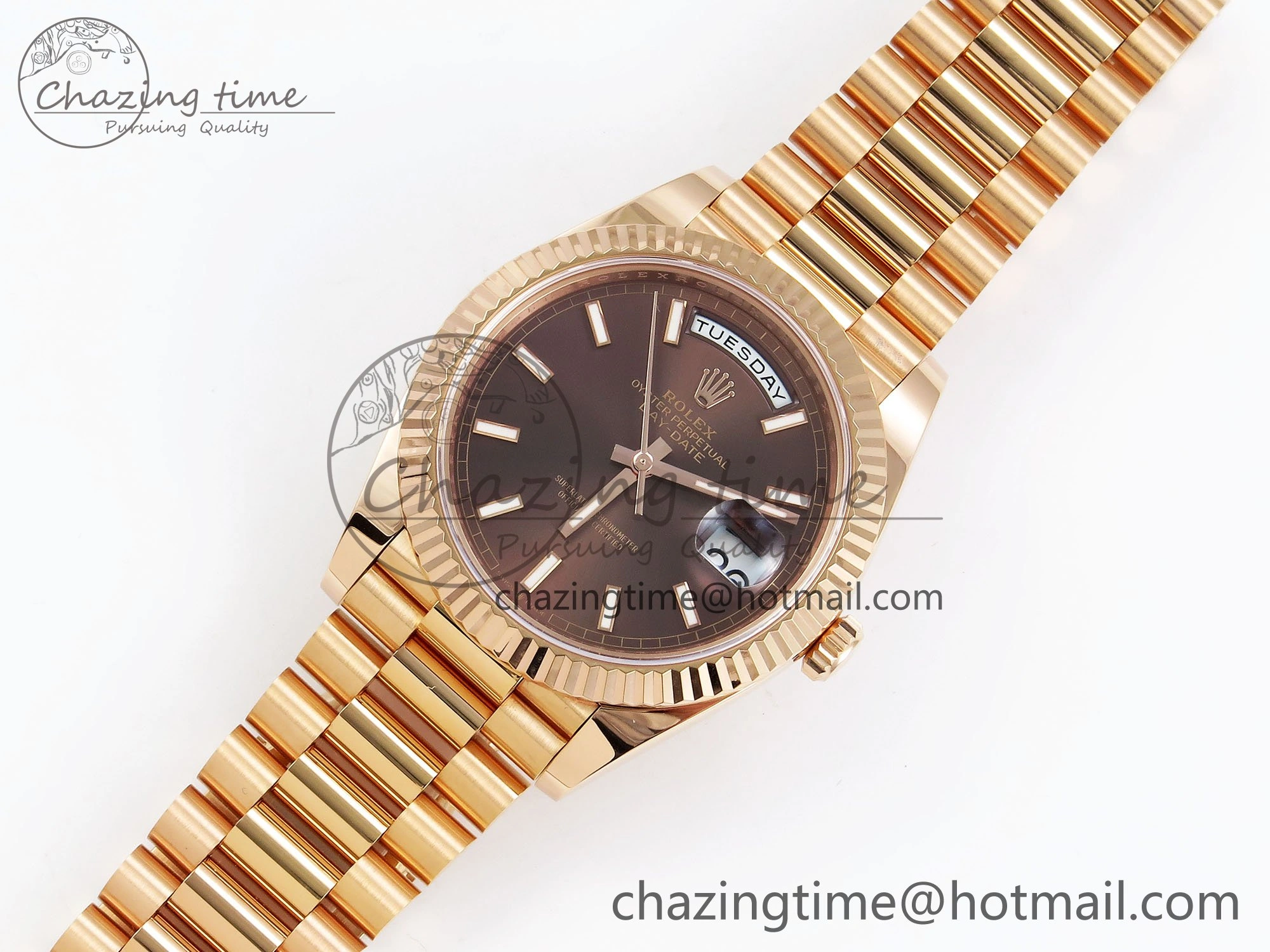ZeroBulk DayDate 40 228235 ARF 904L Steel Brown Stick Dial on President Bracelet VR 1547
