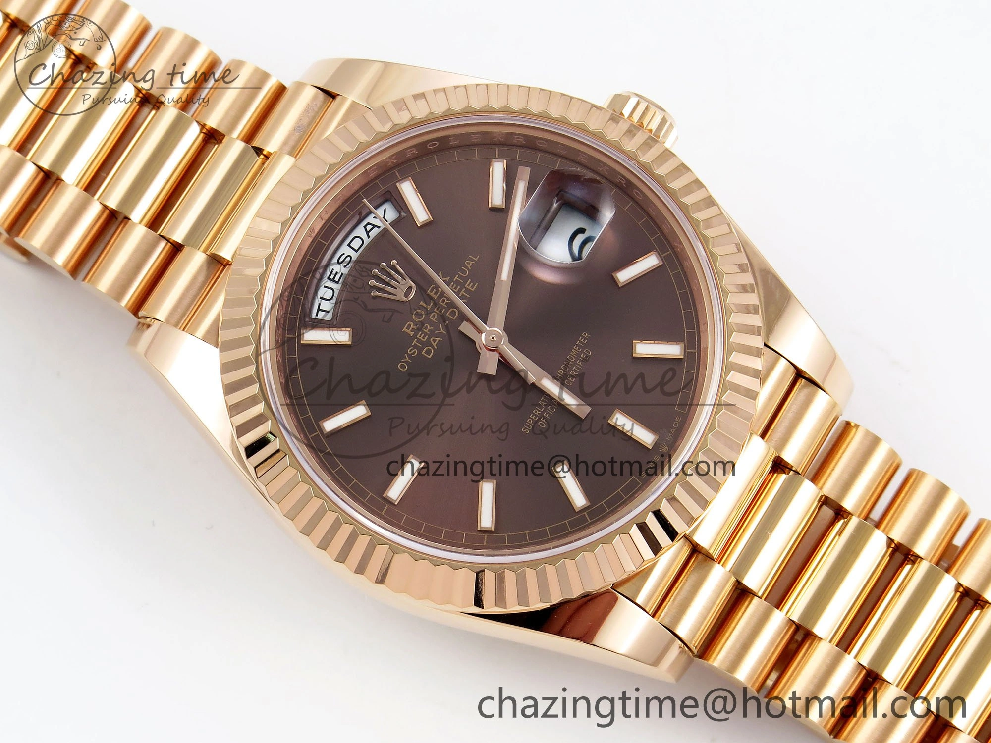 ZeroBulk DayDate 40 228235 ARF 904L Steel Brown Stick Dial on President Bracelet VR 1547