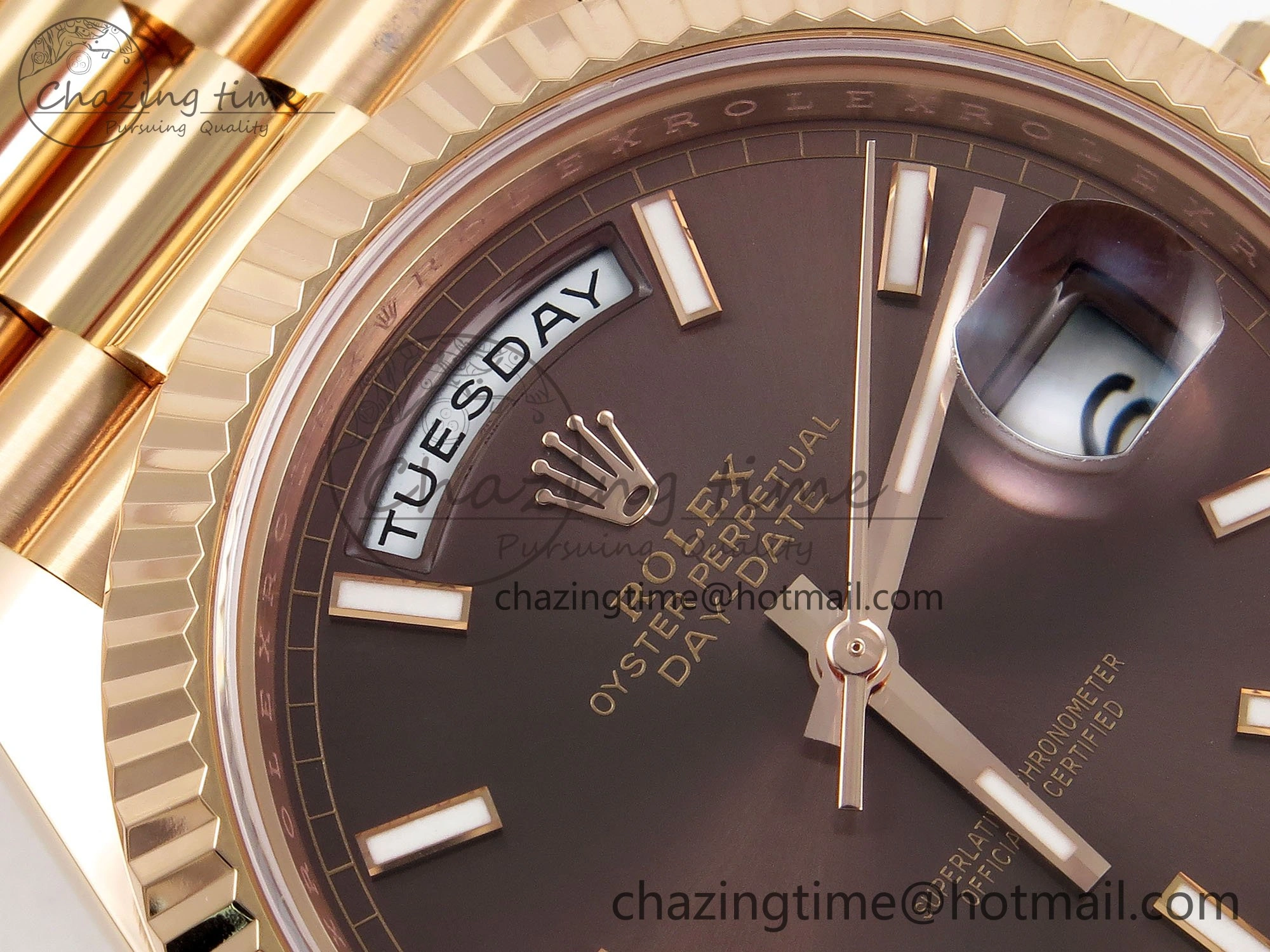 ZeroBulk DayDate 40 228235 ARF 904L Steel Brown Stick Dial on President Bracelet VR 1547