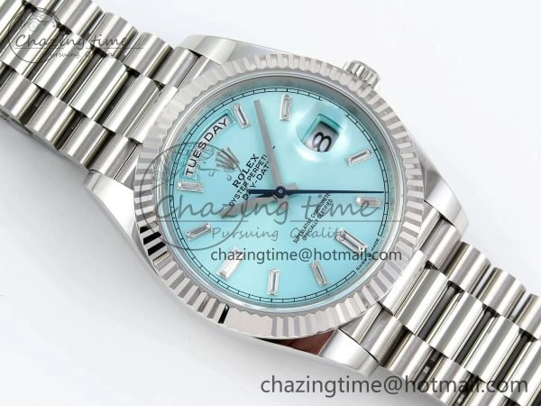 DayDate 40 228236 ARF 904L Steel Tiffany Blue Crystal Diamonds Bezel on President Bracelet VR Affordable 1544