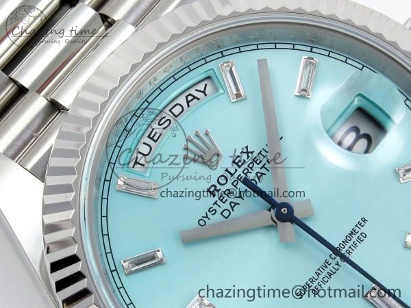 DayDate 40 228236 ARF 904L Steel Tiffany Blue Crystal Diamonds Bezel on President Bracelet VR Affordable 1544
