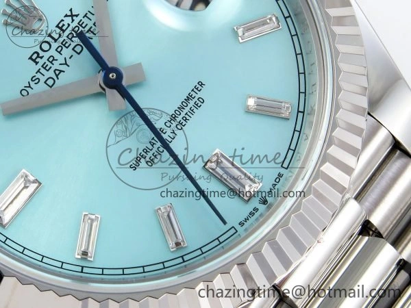 DayDate 40 228236 ARF 904L Steel Tiffany Blue Crystal Diamonds Bezel on President Bracelet VR Affordable 1544