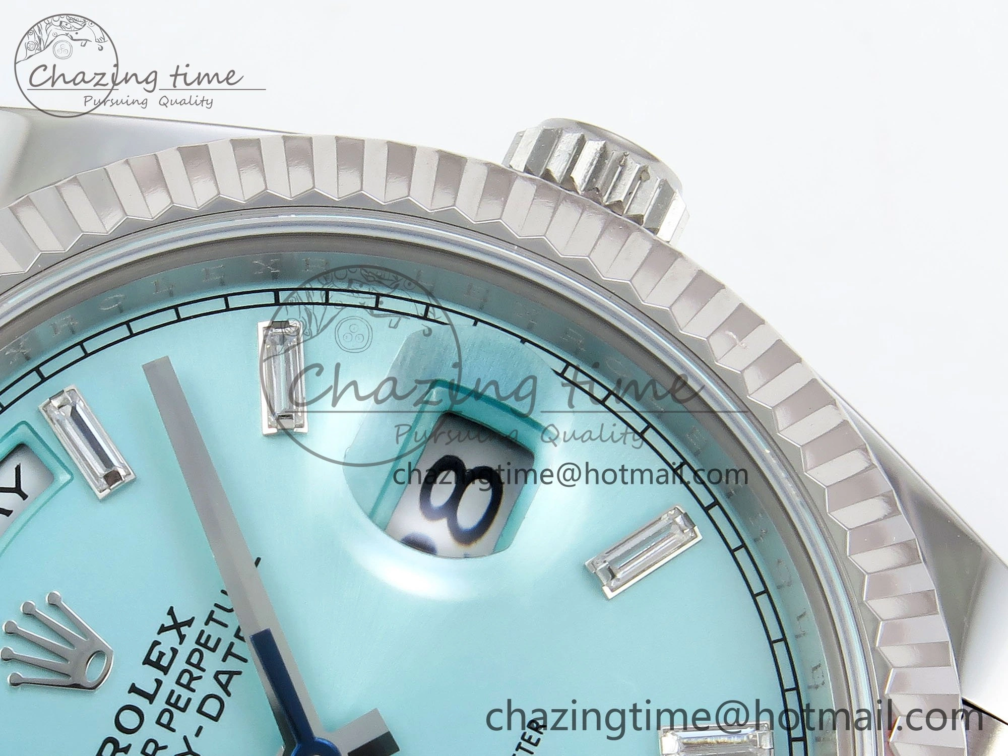 DayDate 40 228236 ARF 904L Steel Tiffany Blue Crystal Diamonds Bezel on President Bracelet VR Affordable 1544