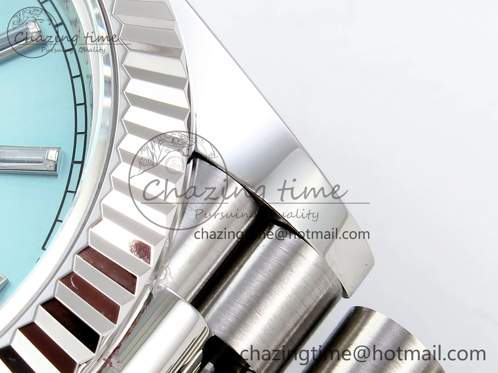 DayDate 40 228236 ARF 904L Steel Tiffany Blue Crystal Diamonds Bezel on President Bracelet VR Affordable 1544