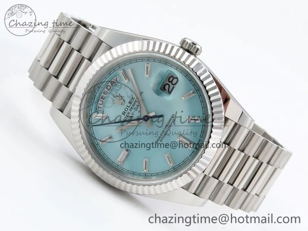 DayDate 40 228236 ARF 904L Steel Tiffany Blue Crystal Diamonds Bezel on President Bracelet VR Affordable 1544