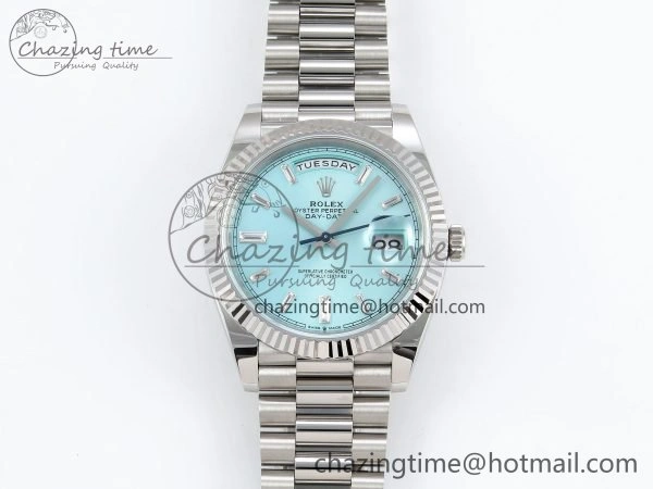 DayDate 40 228236 ARF 904L Steel Tiffany Blue Crystal Diamonds Bezel on President Bracelet VR Affordable 1544