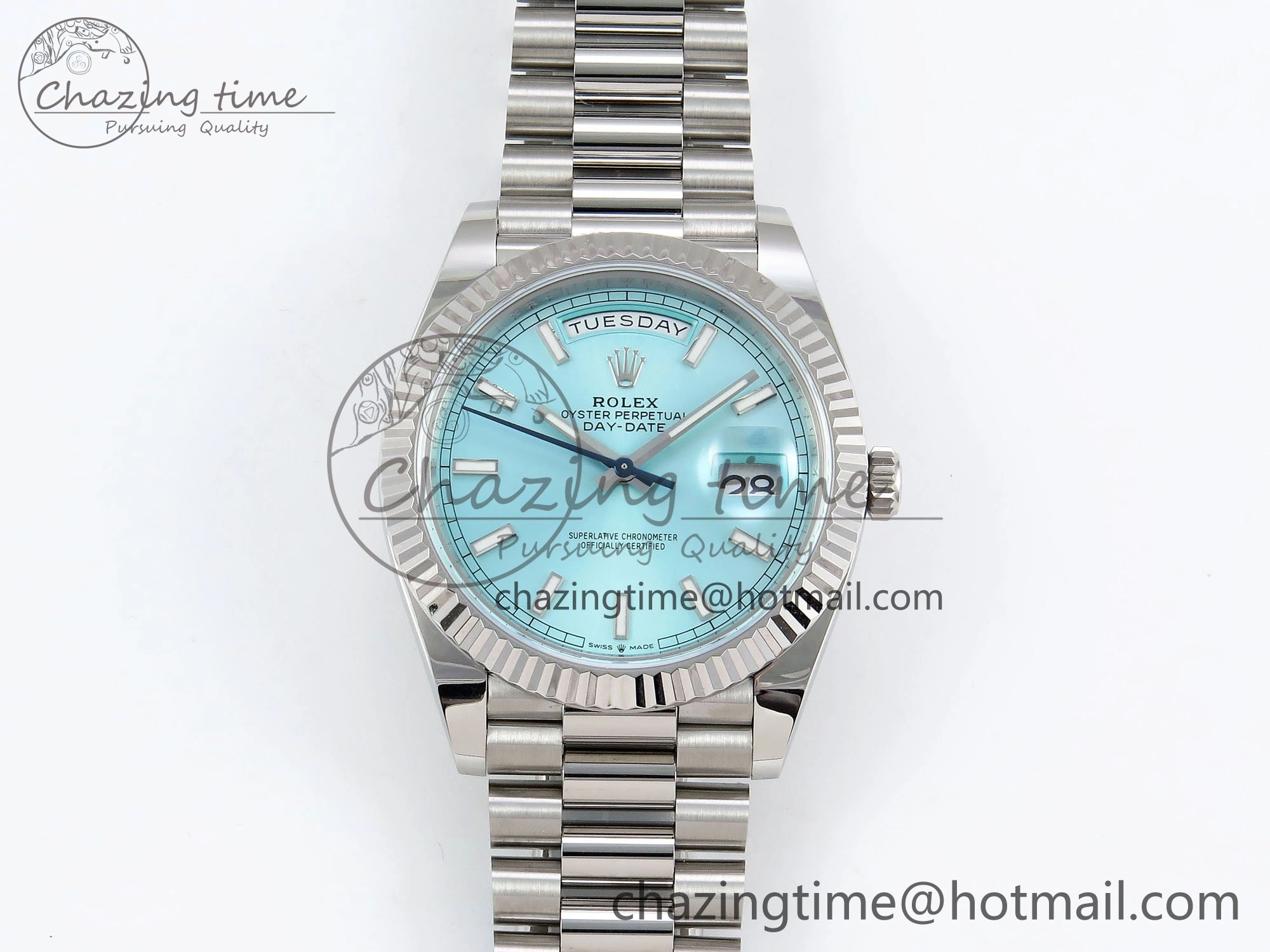 OnTrend DayDate 40 228236 ARF 904L Steel Tiffany Blue Stick Dial on President Bracelet VR 1545