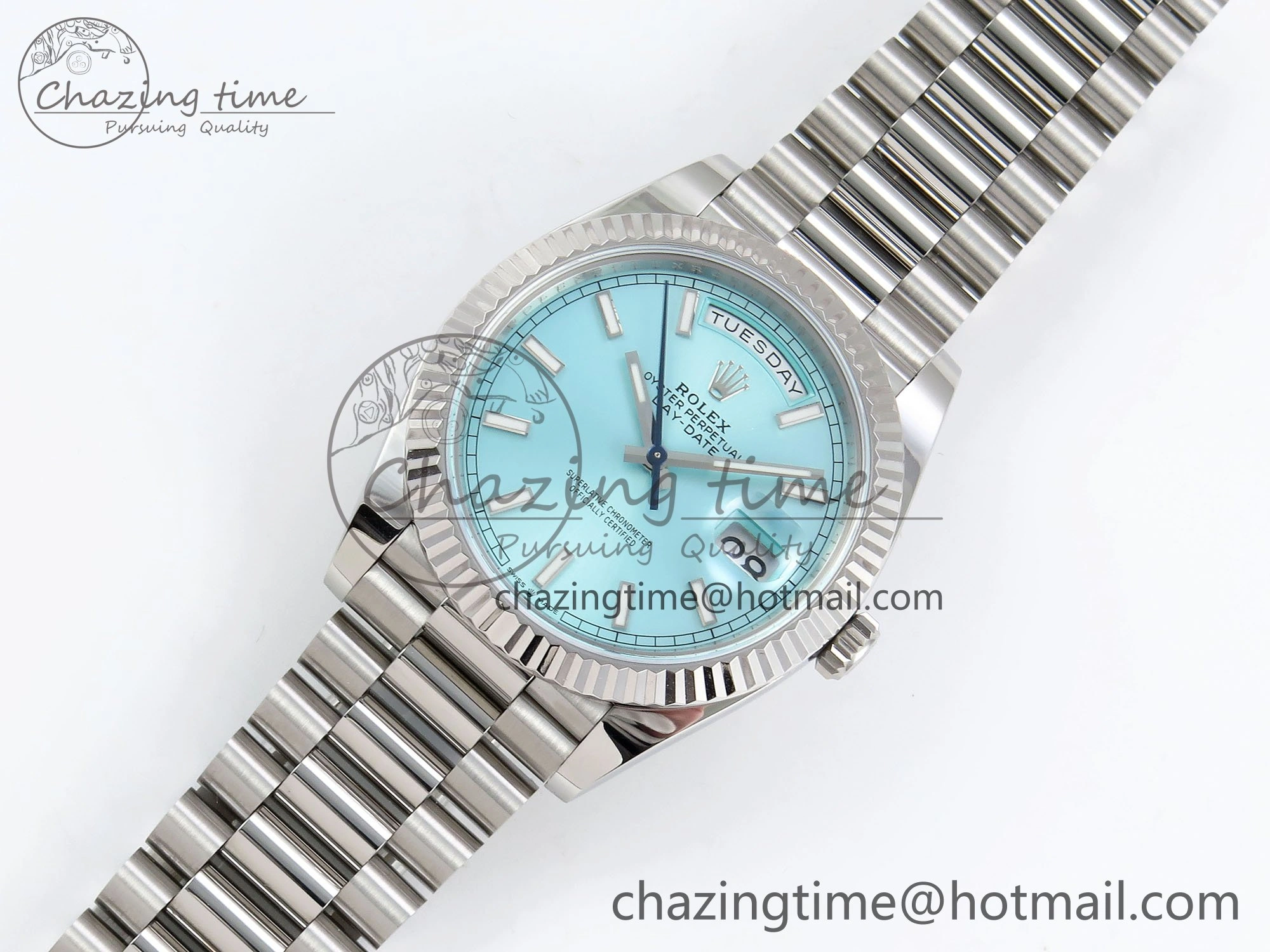OnTrend DayDate 40 228236 ARF 904L Steel Tiffany Blue Stick Dial on President Bracelet VR 1545