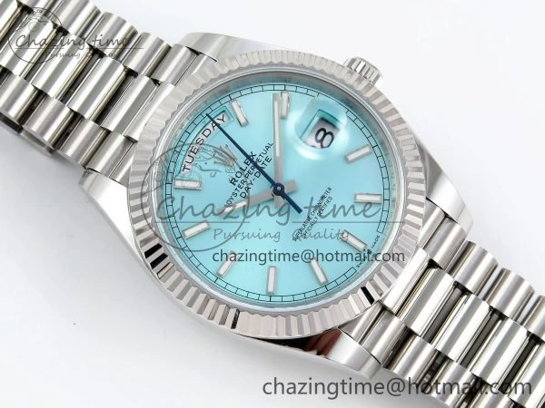 OnTrend DayDate 40 228236 ARF 904L Steel Tiffany Blue Stick Dial on President Bracelet VR 1545