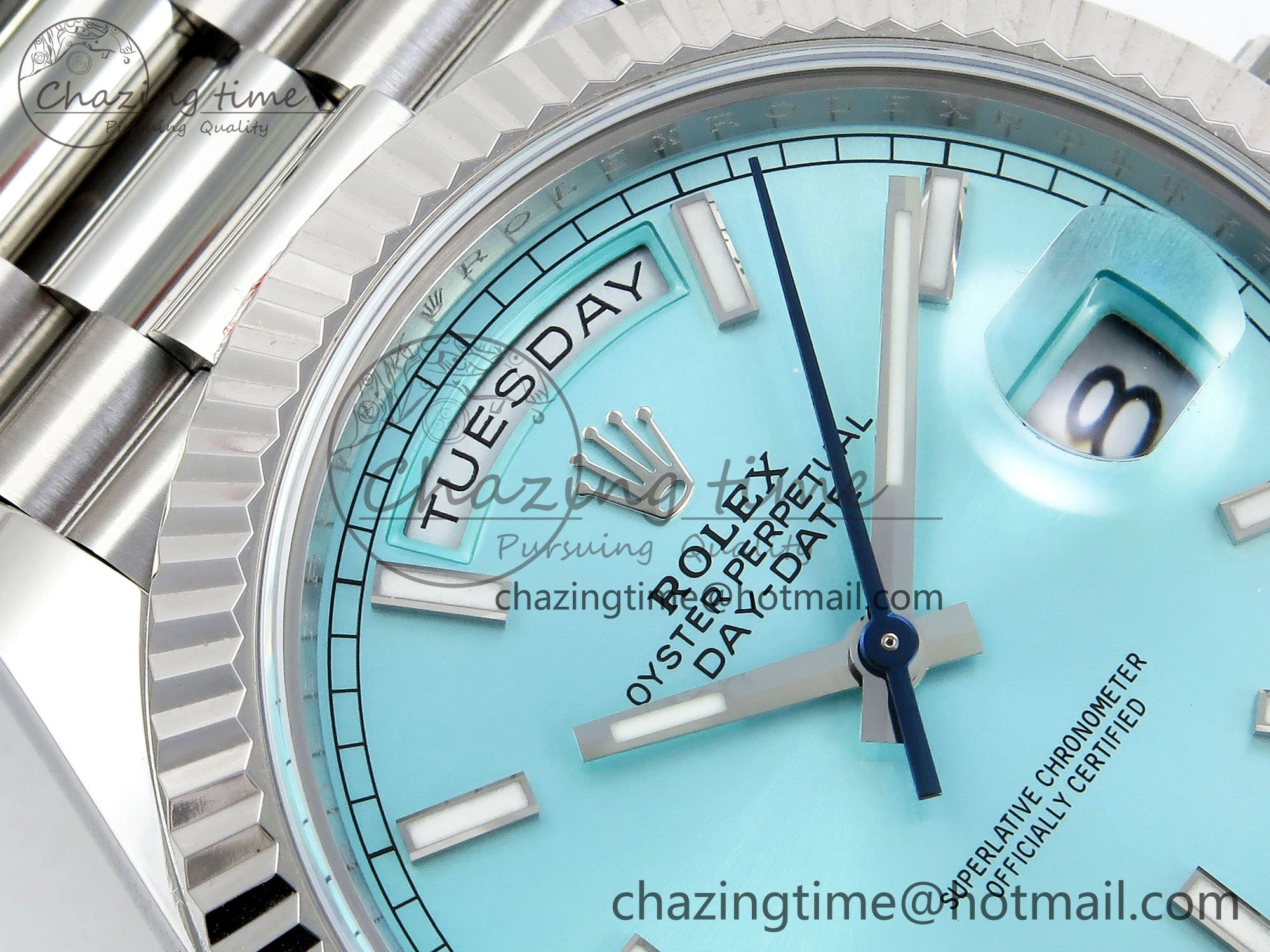 OnTrend DayDate 40 228236 ARF 904L Steel Tiffany Blue Stick Dial on President Bracelet VR 1545