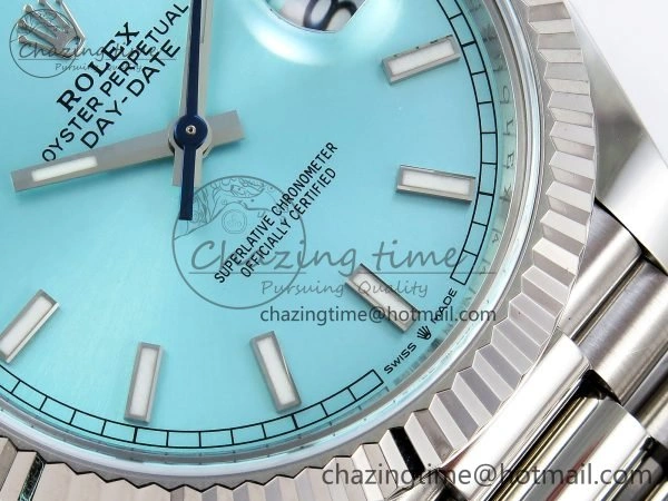OnTrend DayDate 40 228236 ARF 904L Steel Tiffany Blue Stick Dial on President Bracelet VR 1545