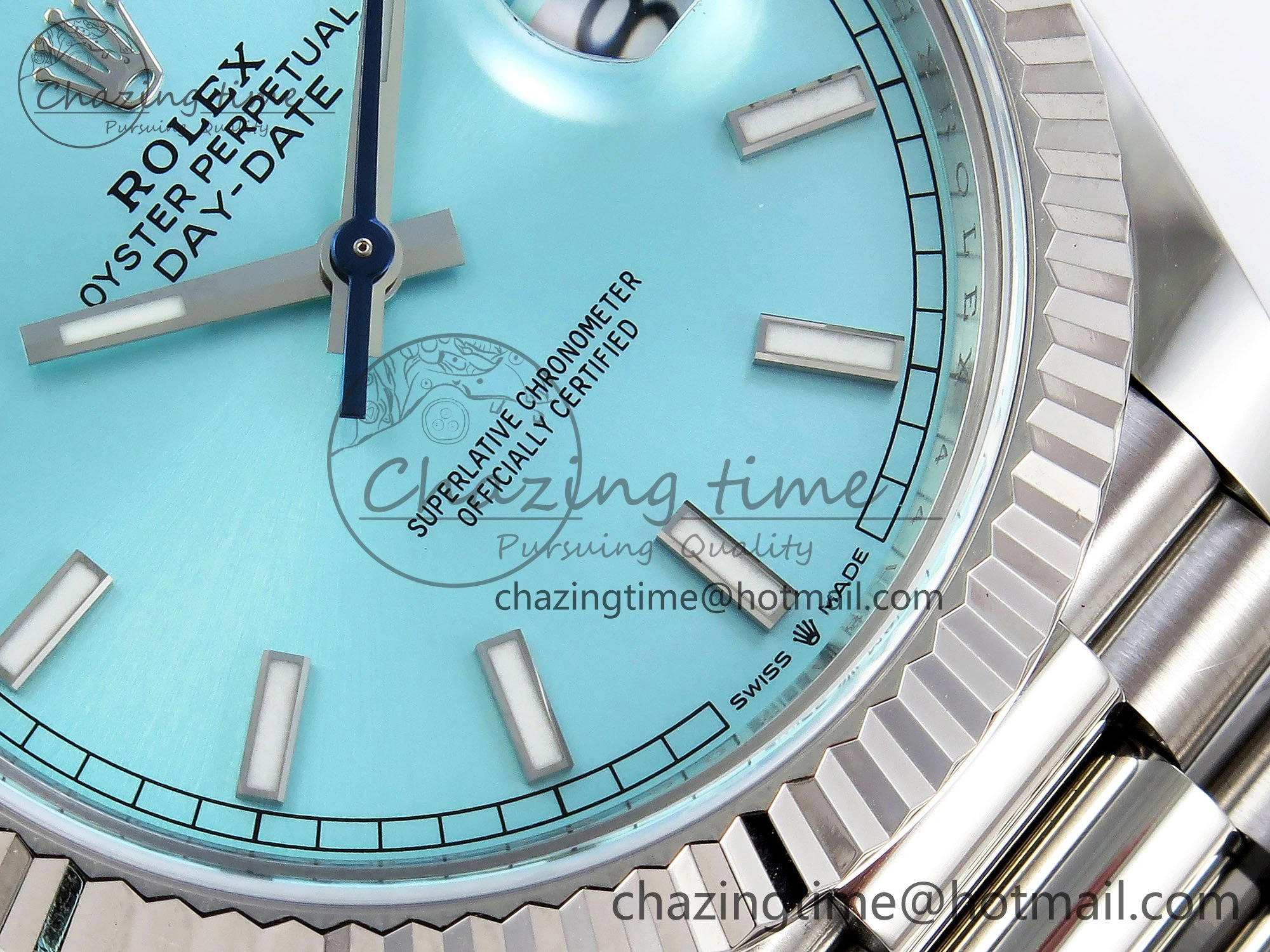 OnTrend DayDate 40 228236 ARF 904L Steel Tiffany Blue Stick Dial on President Bracelet VR 1545