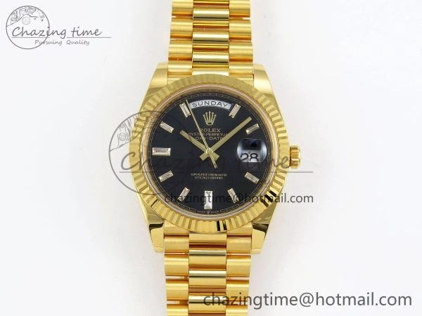 Durable DayDate 40 228238 ARF 904L Steel Black Crystal Diamonds Bezel on President Bracelet VR3255 (Gain Weight） 1504