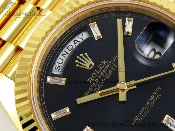 Durable DayDate 40 228238 ARF 904L Steel Black Crystal Diamonds Bezel on President Bracelet VR3255 (Gain Weight） 1504