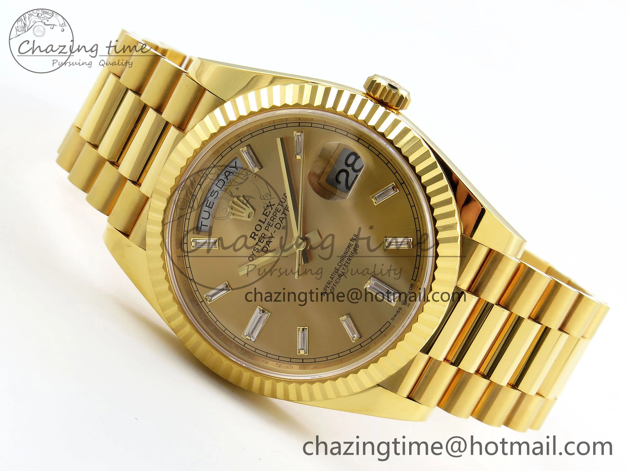 DayDate 40 228238 ARF 904L Steel YG Crystal Diamonds Bezel on President Bracelet VR Efficient 1550