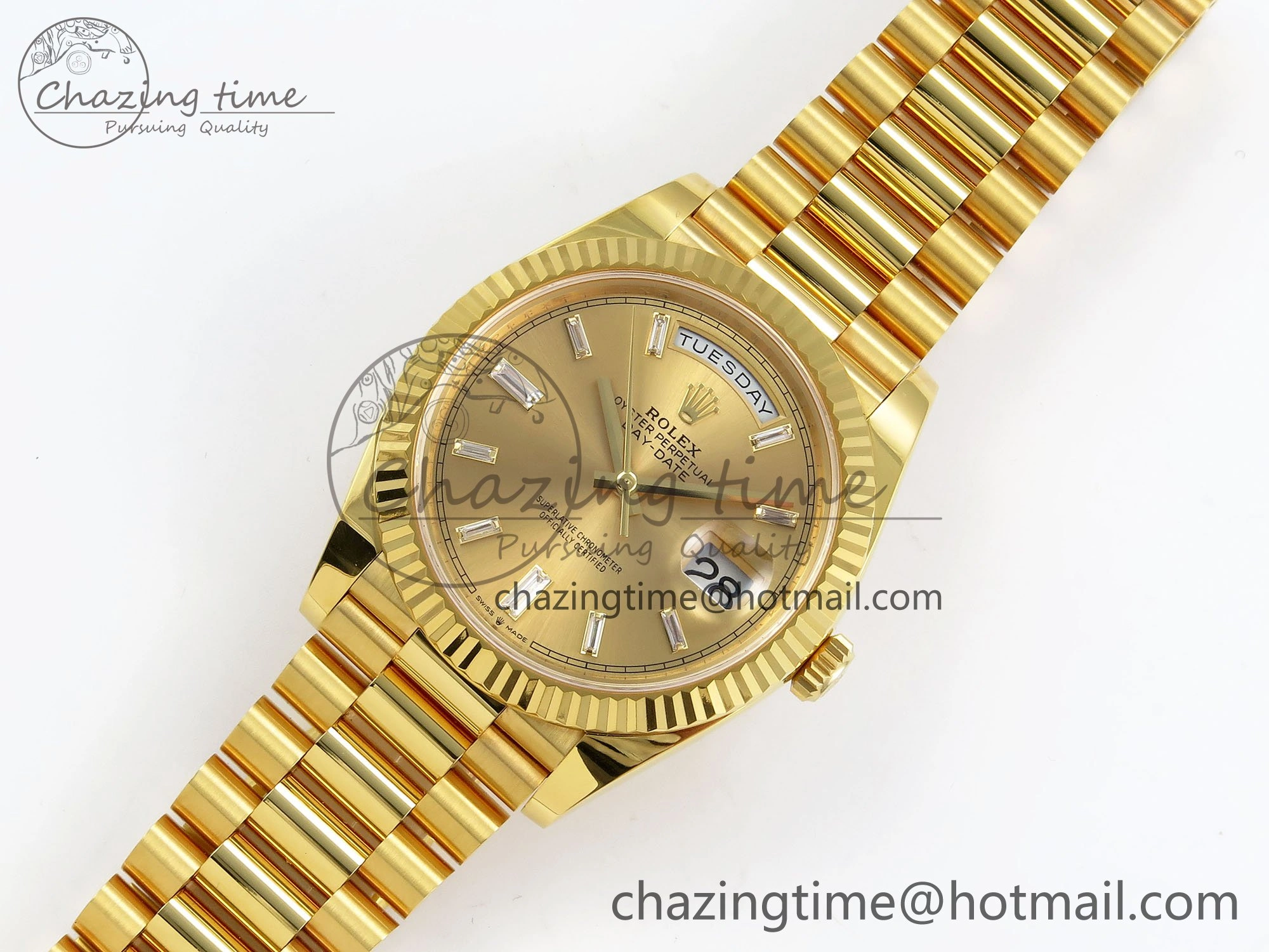DayDate 40 228238 ARF 904L Steel YG Crystal Diamonds Bezel on President Bracelet VR Efficient 1550