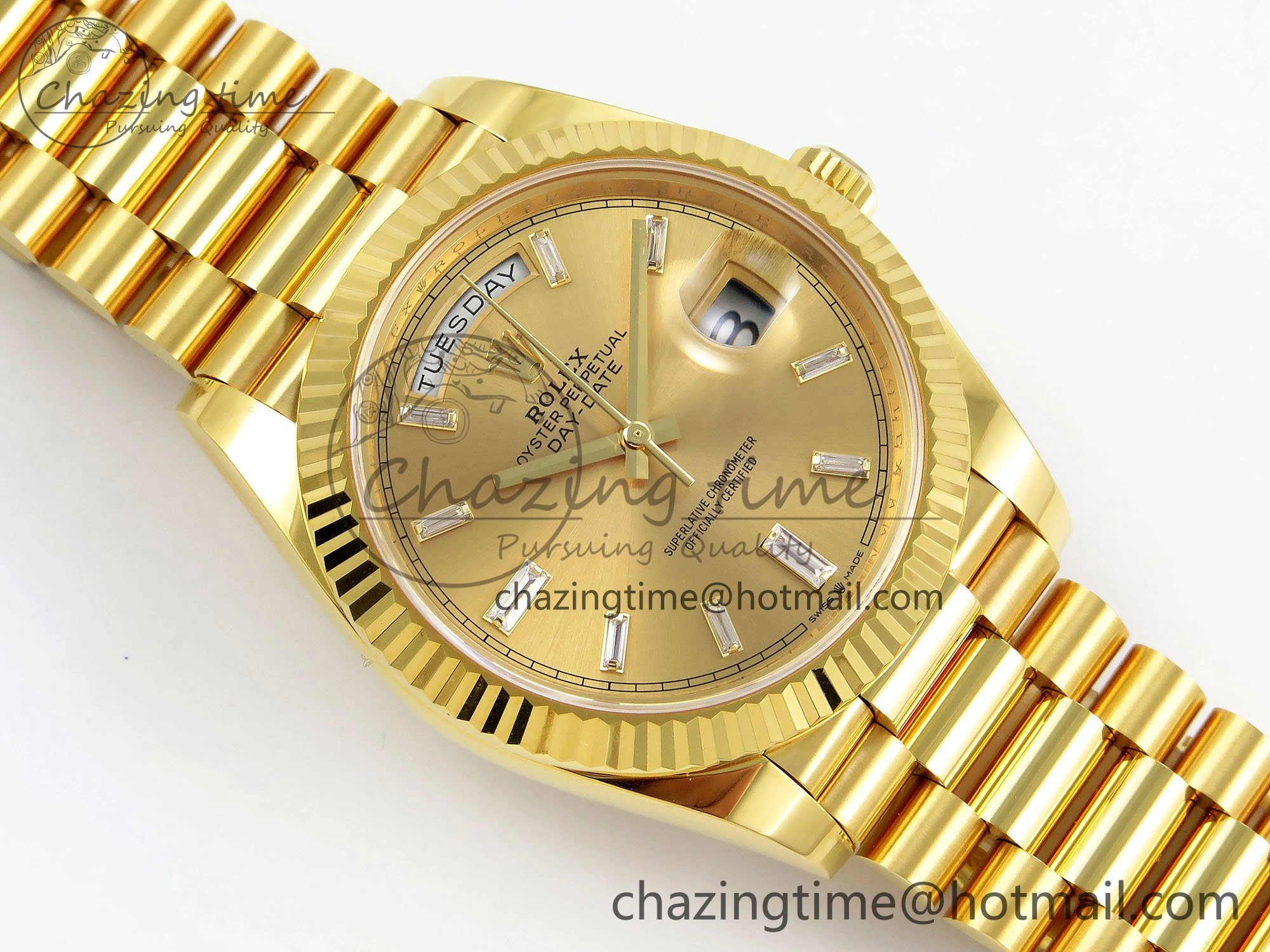 DayDate 40 228238 ARF 904L Steel YG Crystal Diamonds Bezel on President Bracelet VR Efficient 1550