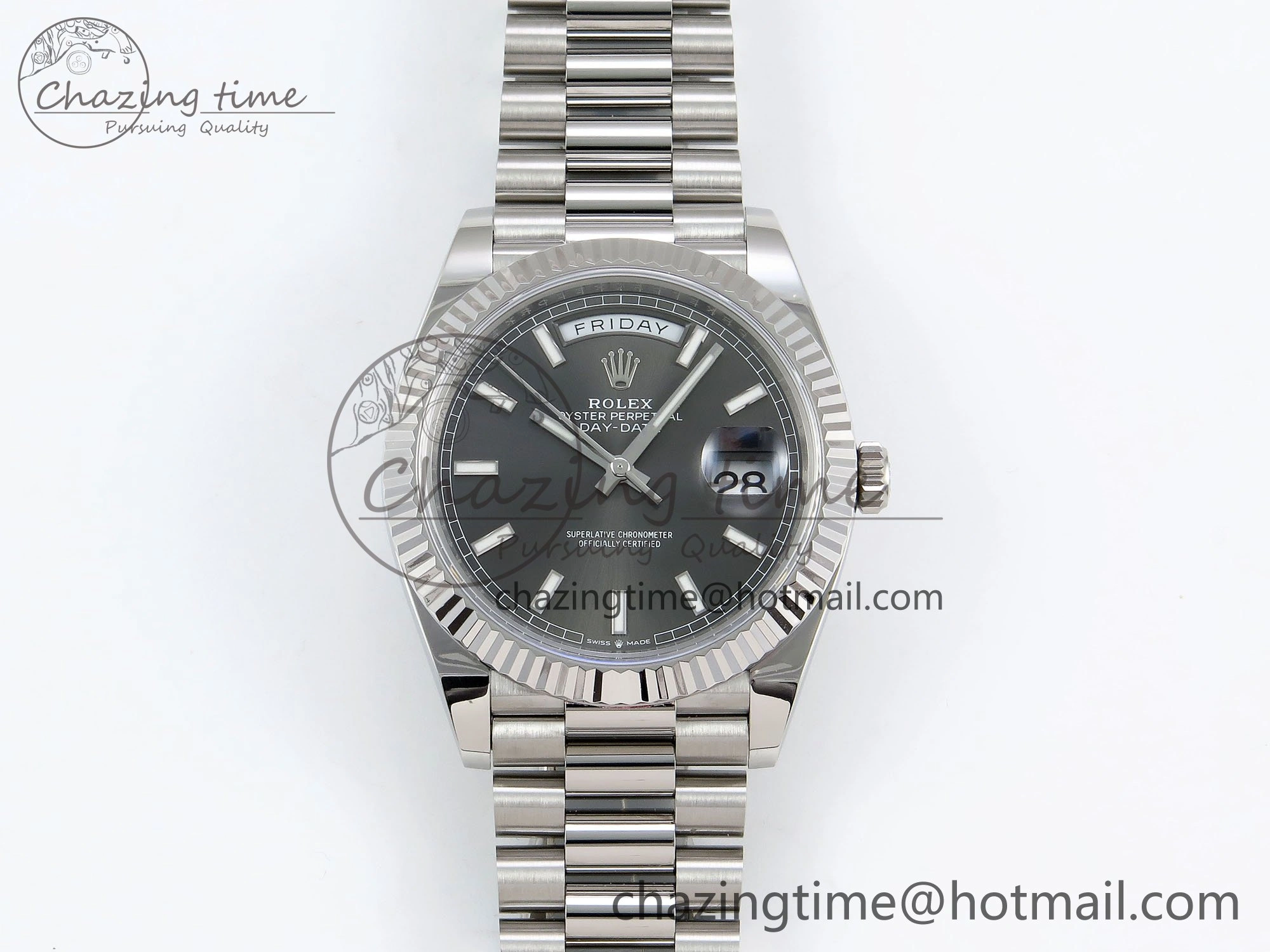 TravelReady DayDate 40 228239 ARF 904L Steel Grey Stick Dial on President Bracelet VR 1543