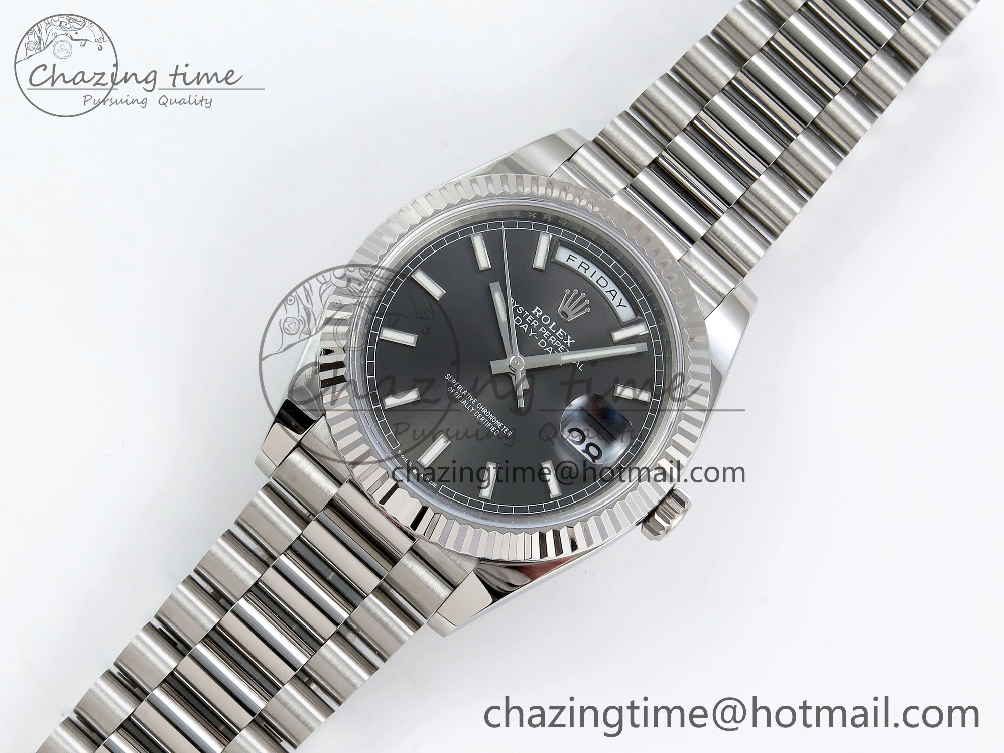 TravelReady DayDate 40 228239 ARF 904L Steel Grey Stick Dial on President Bracelet VR 1543