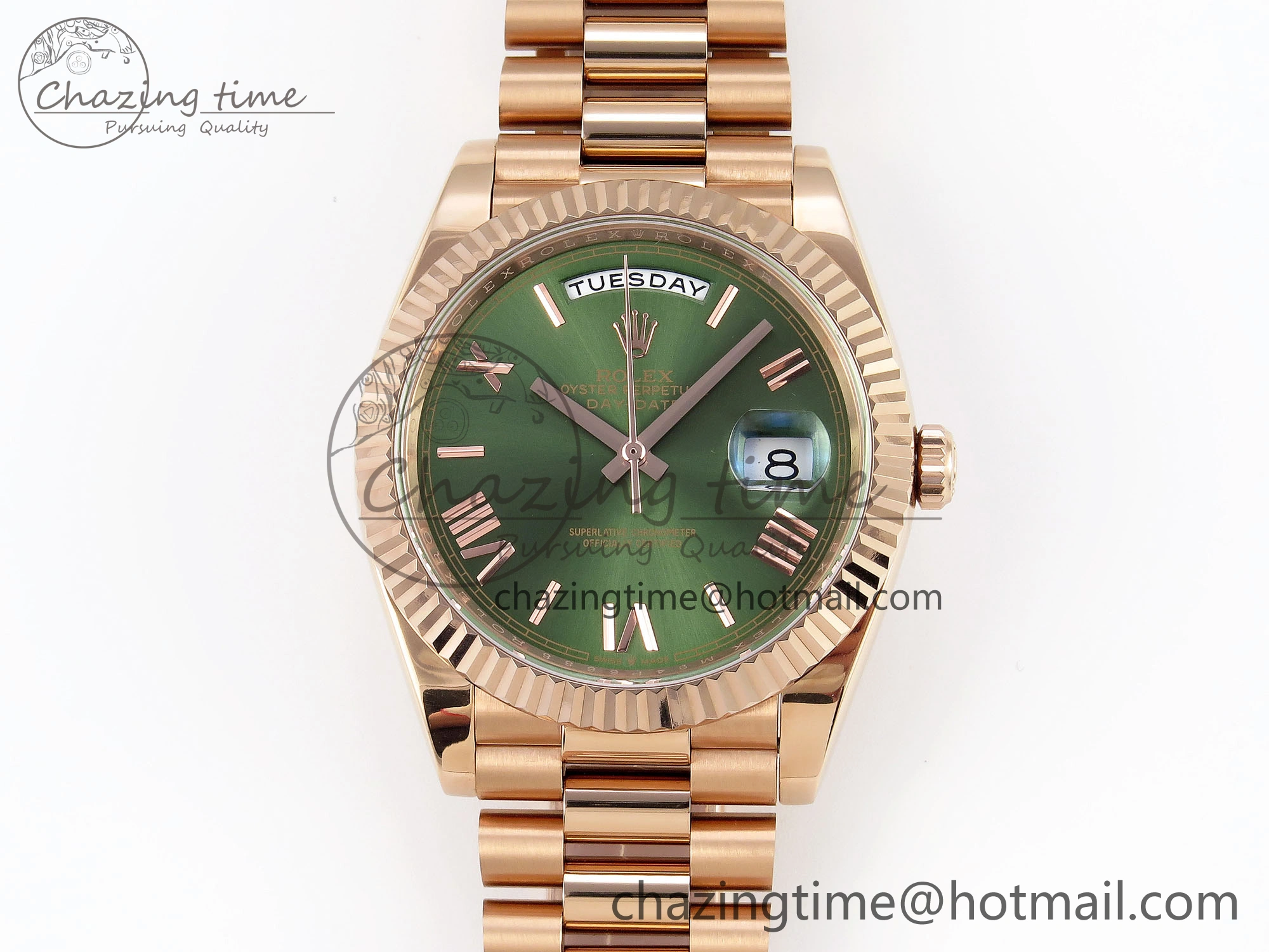 DayDate 40 RG GSF Gain Weight Green Roman Dial on President Bracelet A Unisex 1934
