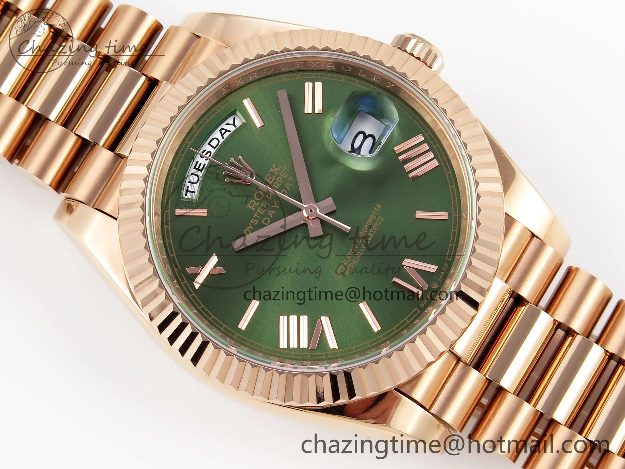 DayDate 40 RG GSF Gain Weight Green Roman Dial on President Bracelet A Unisex 1934