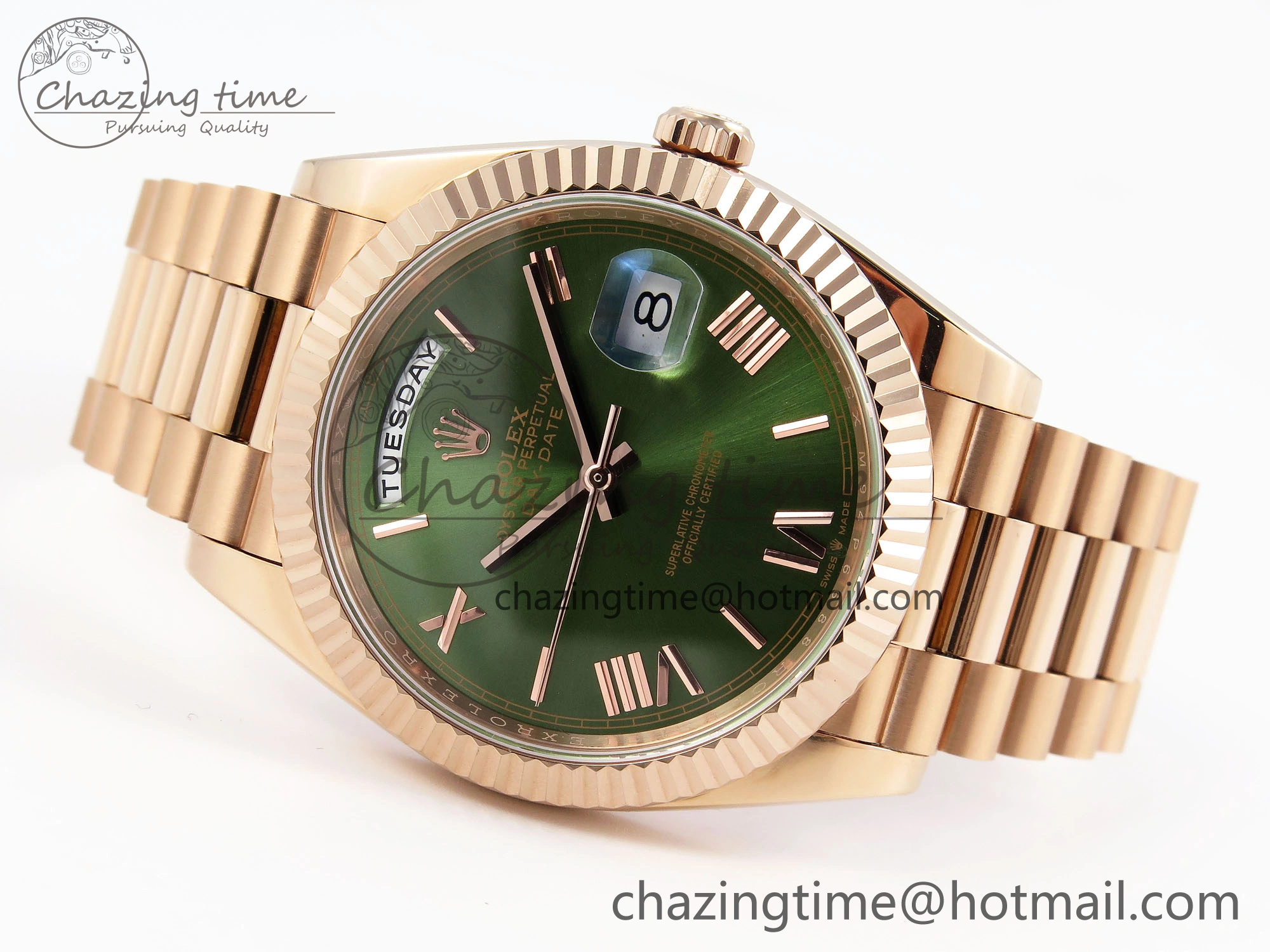 DayDate 40 RG GSF Gain Weight Green Roman Dial on President Bracelet A Unisex 1934