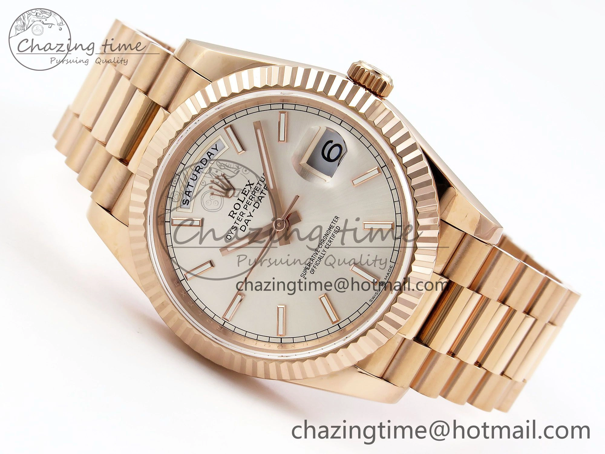 DayDate 40 RG JDF 904L Steel Silver Stick Dial on President Bracelet VR3255 V3 (Gain Weight) MultiPurpose 1360