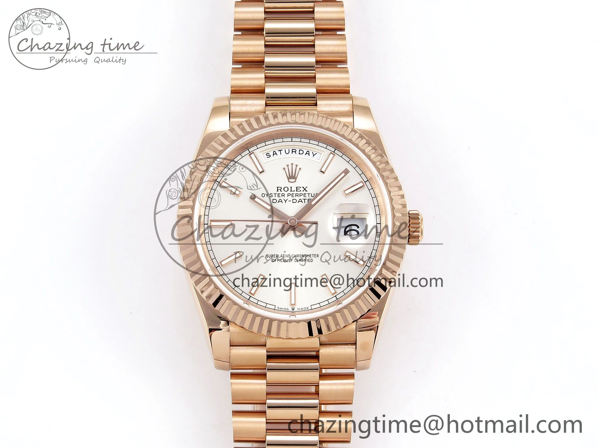 DayDate 40 RG JDF 904L Steel Silver Stick Dial on President Bracelet VR3255 V3 (Gain Weight) MultiPurpose 1360