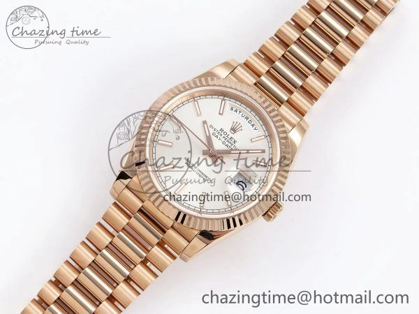 DayDate 40 RG JDF 904L Steel Silver Stick Dial on President Bracelet VR3255 V3 (Gain Weight) MultiPurpose 1360