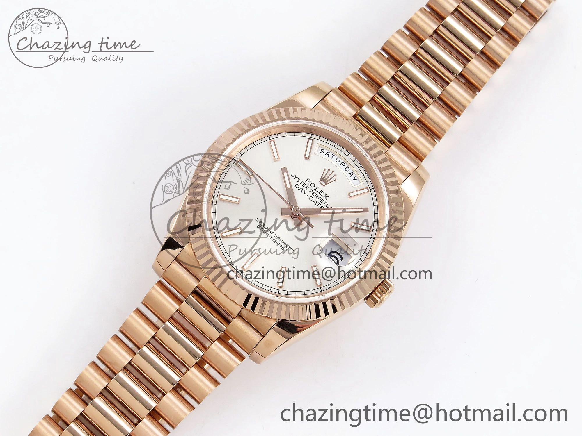 DayDate 40 RG JDF 904L Steel Silver Stick Dial on President Bracelet VR3255 V3 (Gain Weight) MultiPurpose 1360