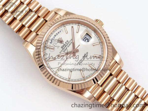 DayDate 40 RG JDF 904L Steel Silver Stick Dial on President Bracelet VR3255 V3 (Gain Weight) MultiPurpose 1360
