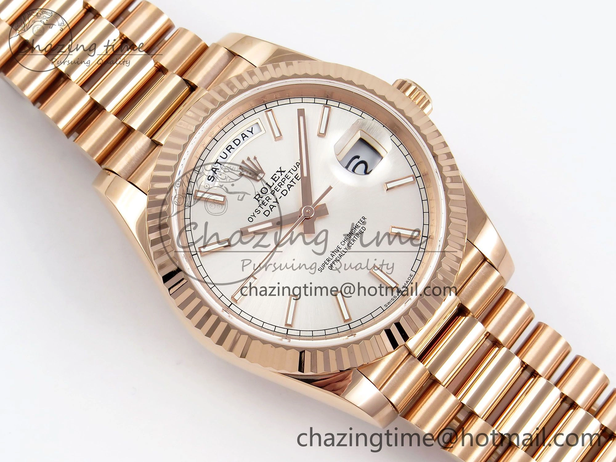 DayDate 40 RG JDF 904L Steel Silver Stick Dial on President Bracelet VR3255 V3 (Gain Weight) MultiPurpose 1360