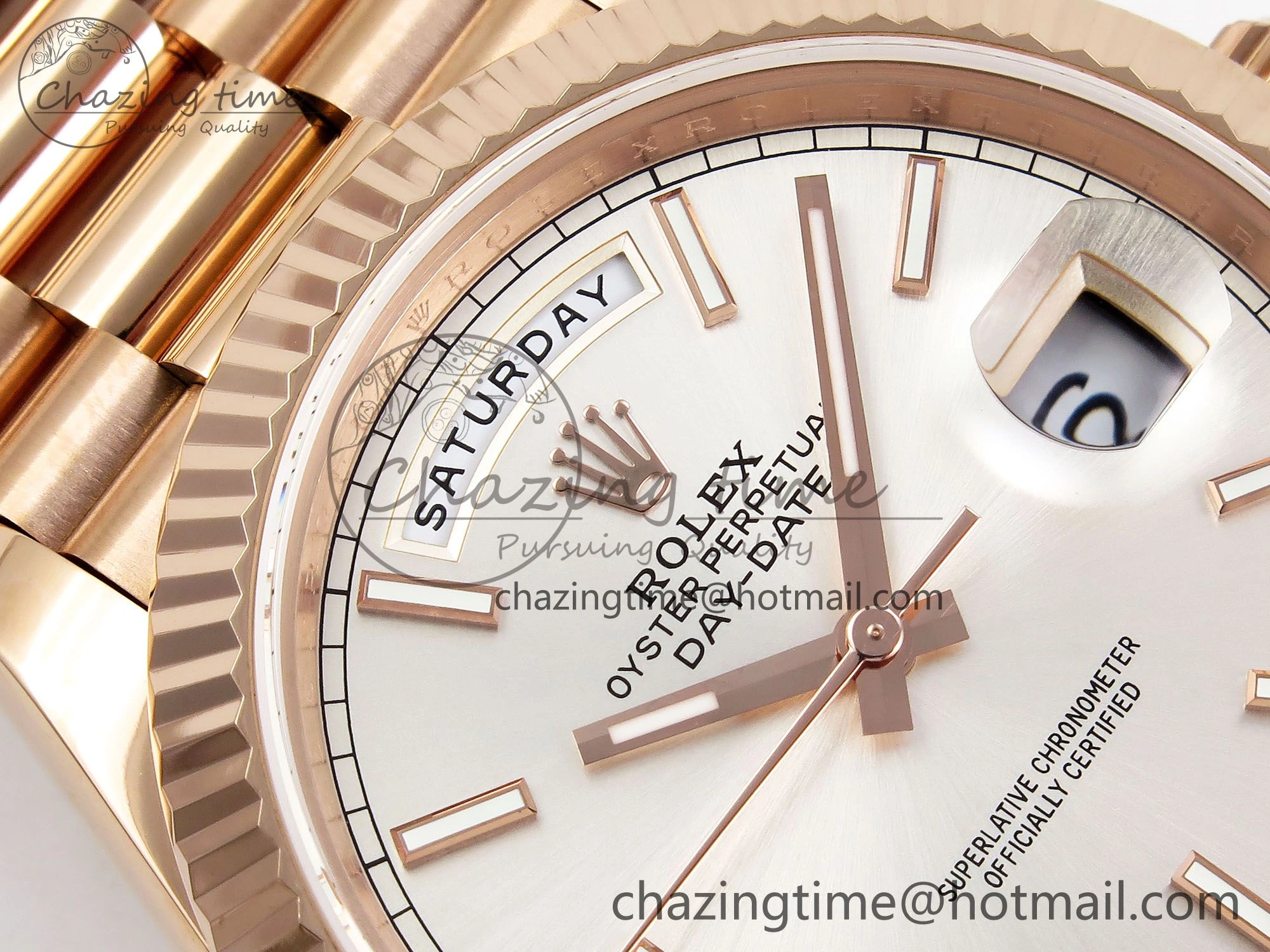 DayDate 40 RG JDF 904L Steel Silver Stick Dial on President Bracelet VR3255 V3 (Gain Weight) MultiPurpose 1360