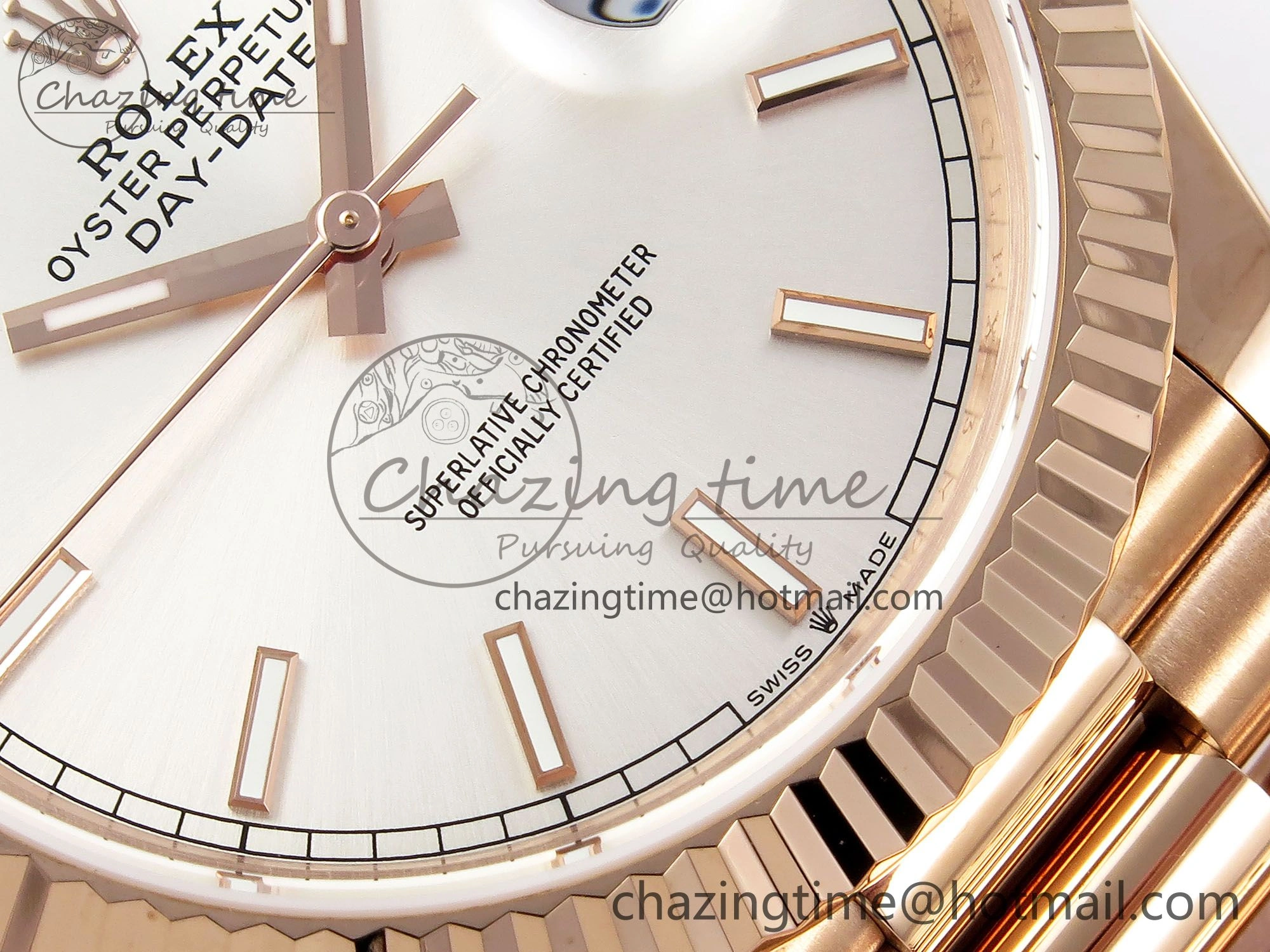 DayDate 40 RG JDF 904L Steel Silver Stick Dial on President Bracelet VR3255 V3 (Gain Weight) MultiPurpose 1360