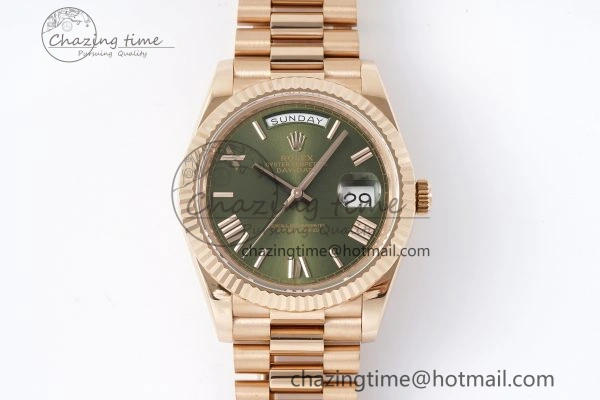 Sustainable DayDate 40 RG JDF Gain Weight 904L Steel Green Dial Roman Markers on President Bracelet A2836 V 1816