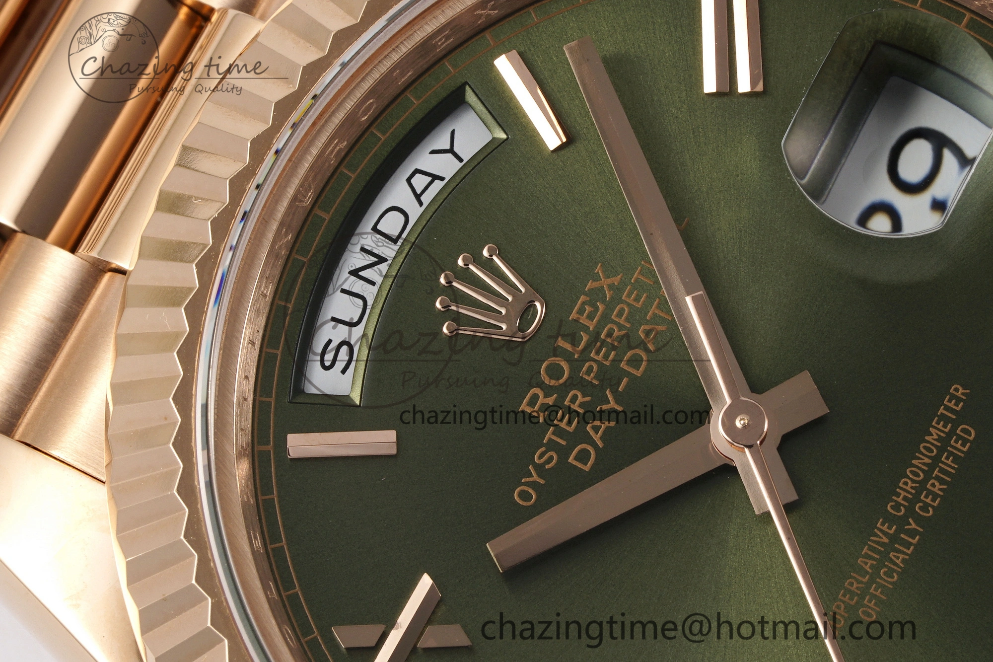 Sustainable DayDate 40 RG JDF Gain Weight 904L Steel Green Dial Roman Markers on President Bracelet A2836 V 1816