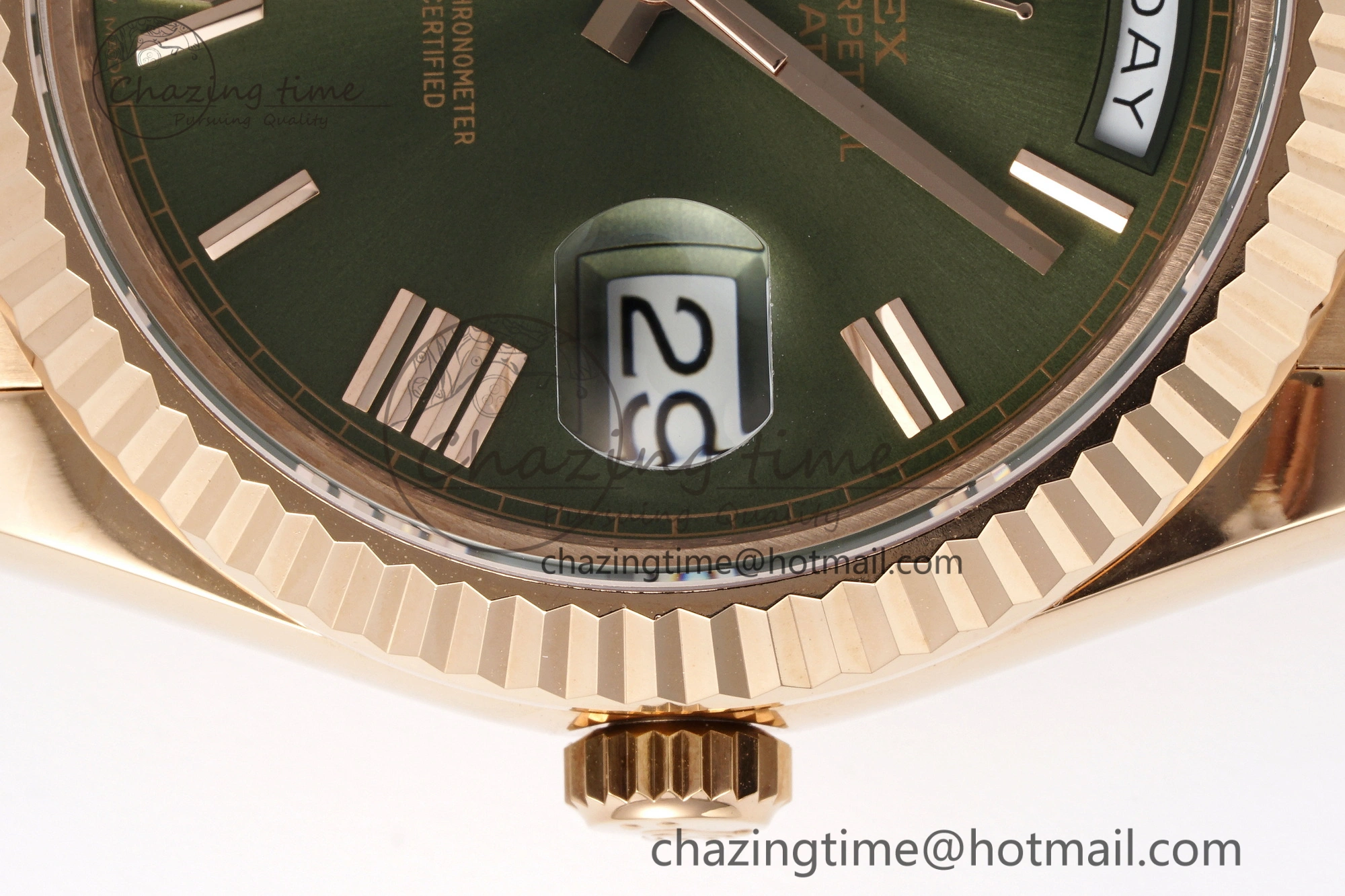 Sustainable DayDate 40 RG JDF Gain Weight 904L Steel Green Dial Roman Markers on President Bracelet A2836 V 1816
