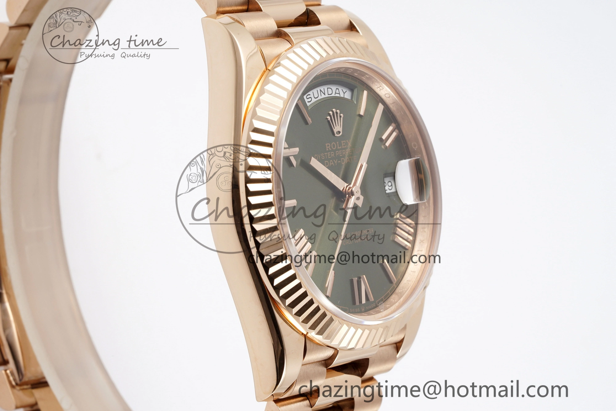 Sustainable DayDate 40 RG JDF Gain Weight 904L Steel Green Dial Roman Markers on President Bracelet A2836 V 1816