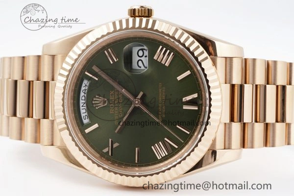 Sustainable DayDate 40 RG JDF Gain Weight 904L Steel Green Dial Roman Markers on President Bracelet A2836 V 1816