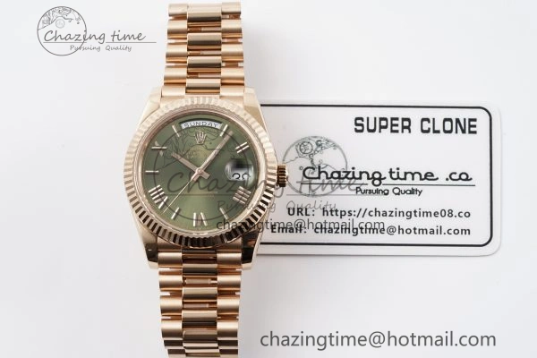 Sustainable DayDate 40 RG JDF Gain Weight 904L Steel Green Dial Roman Markers on President Bracelet A2836 V 1816
